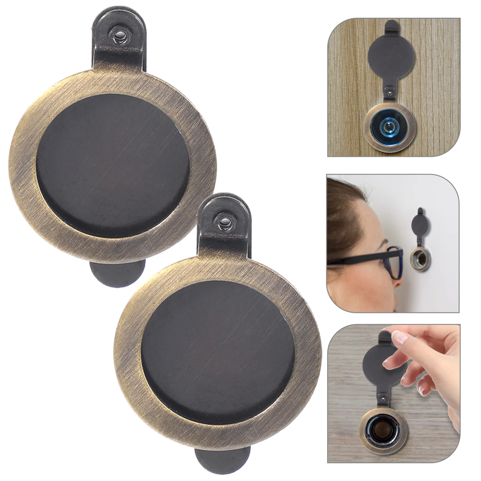 

2 Pcs Cat Eye Back Cover Piece Peephole Viewer Protector Copper Mini Door Privacy Covers for Front