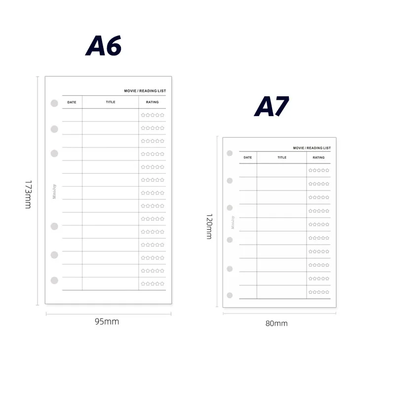 Fromthenon Minimalist Hand Book Loose Leaf Paper A6A7 Reading Watching List Inner Page Replacement Core