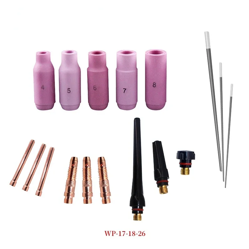 

17Pcs Welders Welding Torch Tig Cup Collet Body Nozzle Kit Tungsten Electrode For Wp-17/18/26 Tig Welding Torch