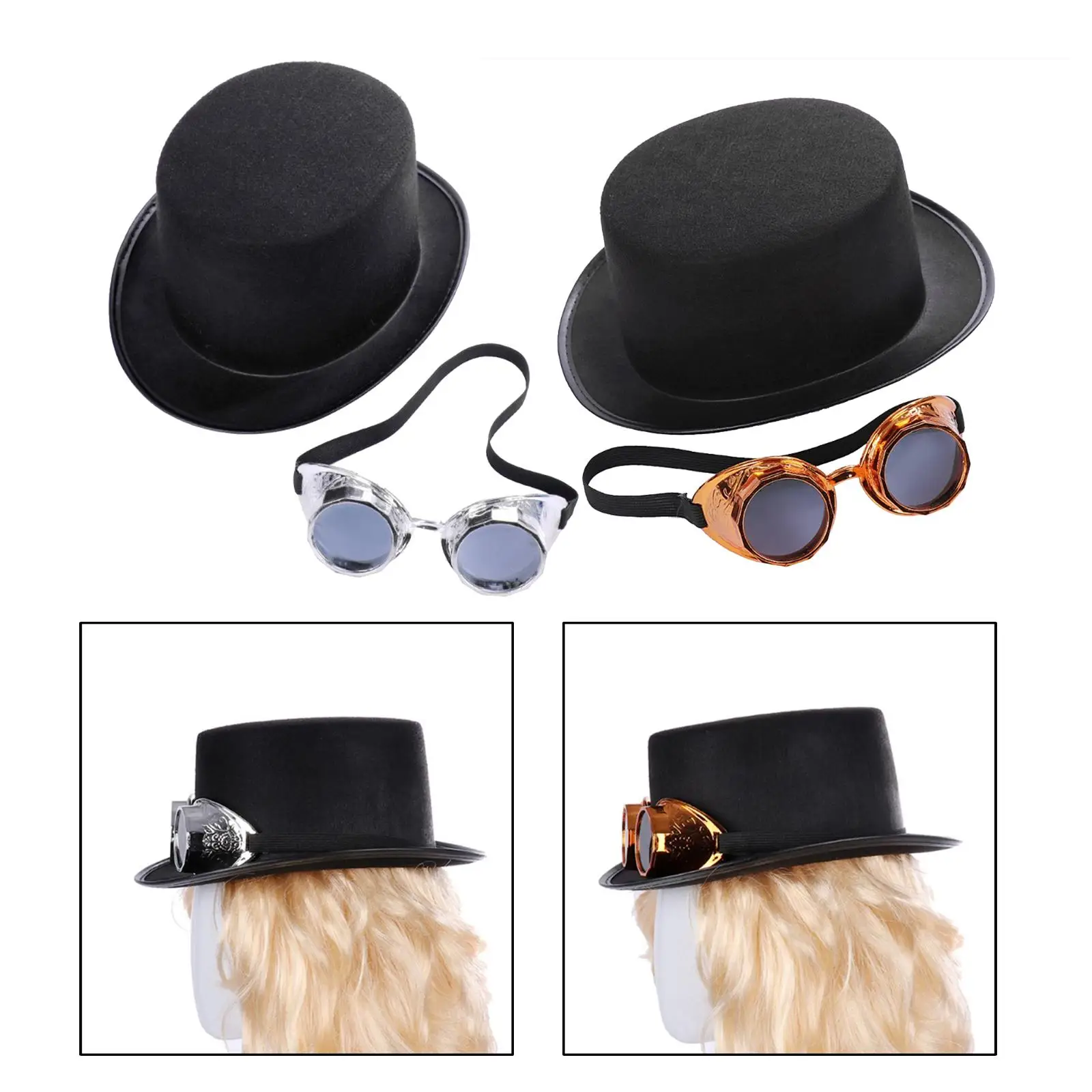 

Панк-готический стимпанк-цилиндр с очками, костюм для косплея, шляпа, аксессуары, унисекс, сделай сам, для мужчин и женщин, элегантный черный