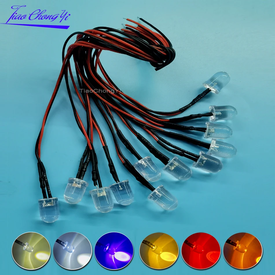 10mm Round LED 20cm Pre-Wired 12-24V LED Lamp Light Red Green Blue White RGB Multicolor Diode Led Light Emitting Diodes