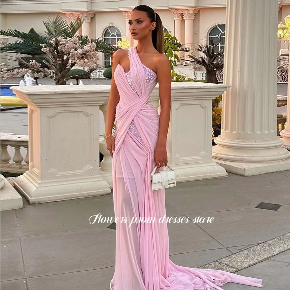 

Flowers One Shoulder Prom Dress A Line Party Dress Illusion Evening Dresses Lace Up Back Gala Dress robe de soirée Customized