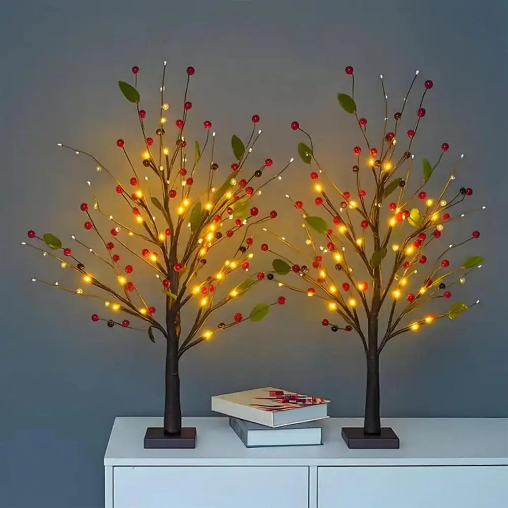 

Long-lasting Tabletop Accent Twinkling Berry Blossom Tree with Led Lights Festive Christmas Tabletop Decor for Room Bedroom