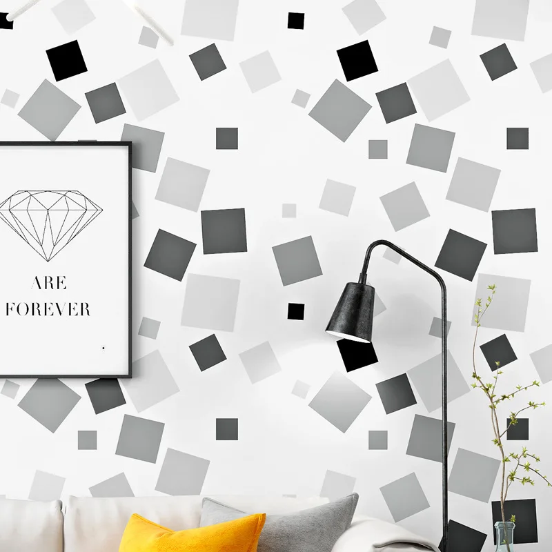 Nordic Style Wallpaper Ins Background Black and White Checkered Geometric Pattern Modern Simple Guest Room Living Room Wall