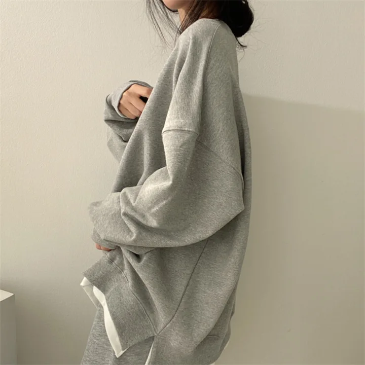 Women O Neck All-match Long Sleeve Casual Sweatshirts Fake Two Pieces Thicken Patchwork Popular Design Cotton Autumn