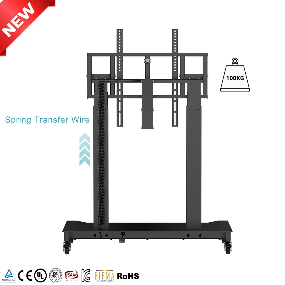 Hot Sale Black Large Base Trolley Adjustable Shelf Rolling Floor Stand Mobile TV Cart with Wheels TV Stand Movable