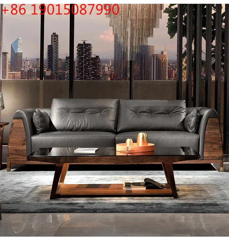 

Cy56 Italian minimalist black walnut coffee table solid wood tempered glass, living room household log light luxury large apartm
