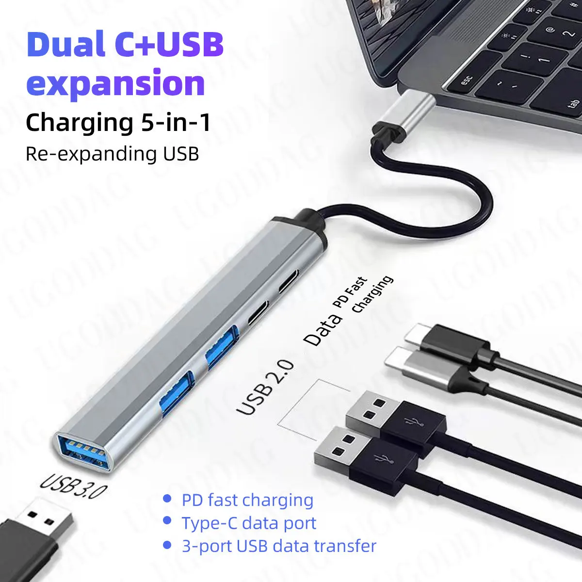 USB-концентратор с 5 портами USB Type-C, 3,0 дюйма, OTG, PD