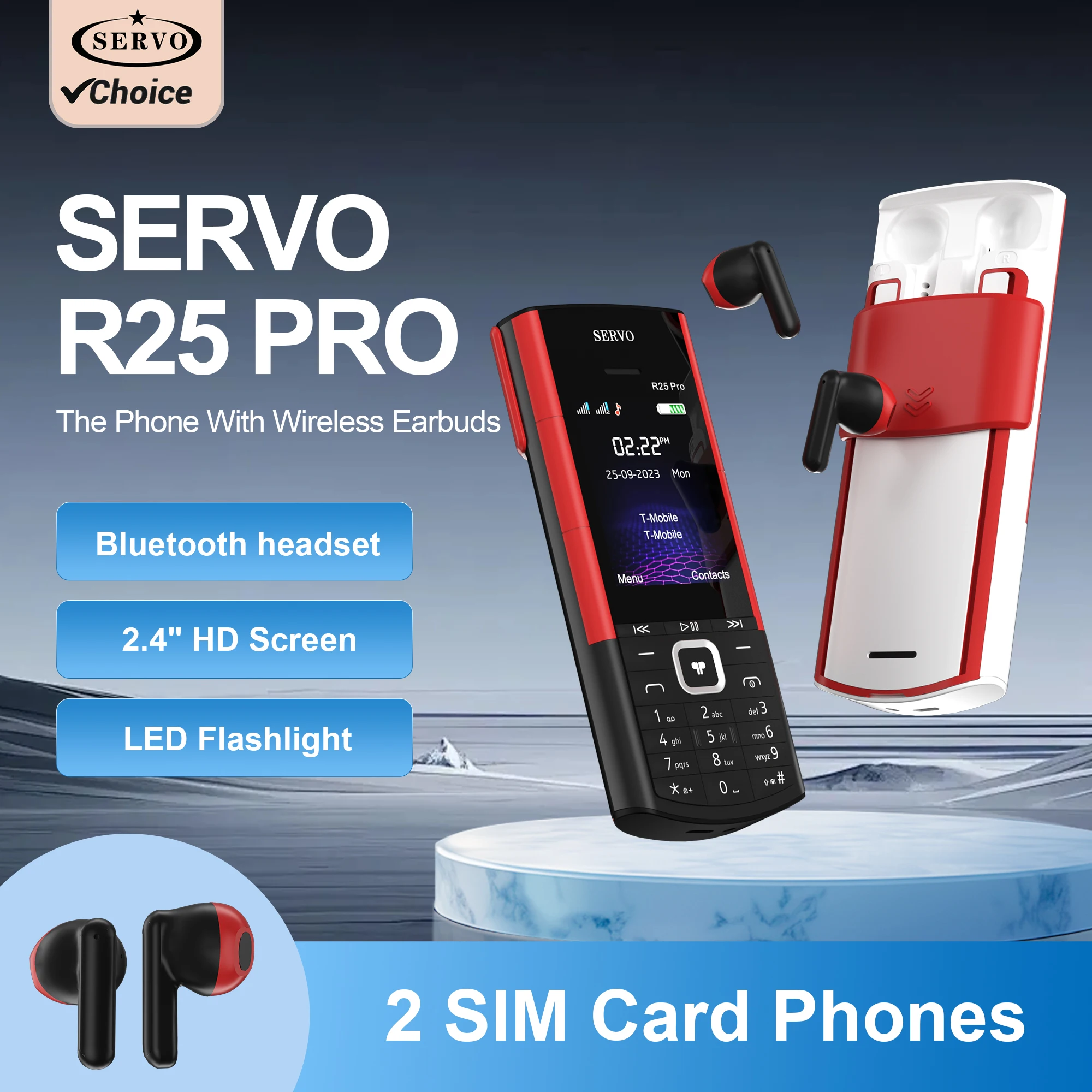 SERVO R25 PRO Bluetooth Headset Mobile Phone 2.4 inch 2 SIM Standby Blacklist Speed Dial Call Recording 2G GSM Button Cellphones