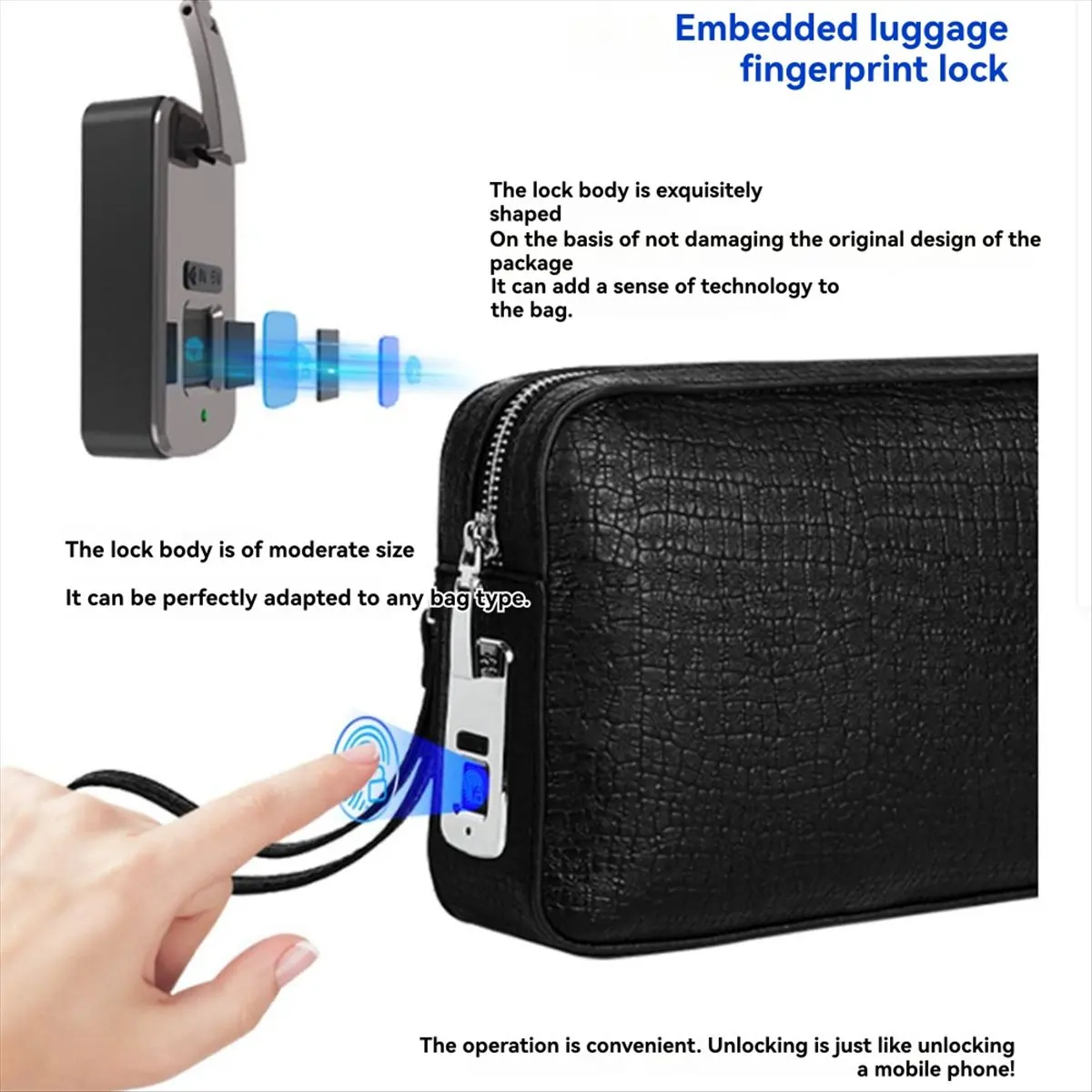 ABZT  Anti-Theft Fingerprint Padlock USB Rechargeable Waterproof for Luggage Suitcase Embedded Fingerprint Lock for Bag