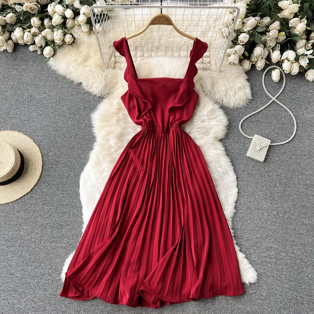 

Summer Women Sequined Blending Dress Appliques Long Elegant Dress Ladies Ruffles Hem Long Dress Female Pleated Dress