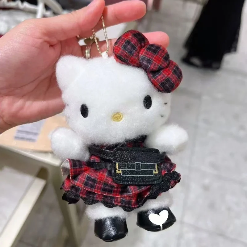 산리오 크리스마스 타탄 스커트 헬로키티 봉제 인형 키체인 귀여운 만화 체크무늬 키티 봉제 인형 펜던트 크리스마스 선물