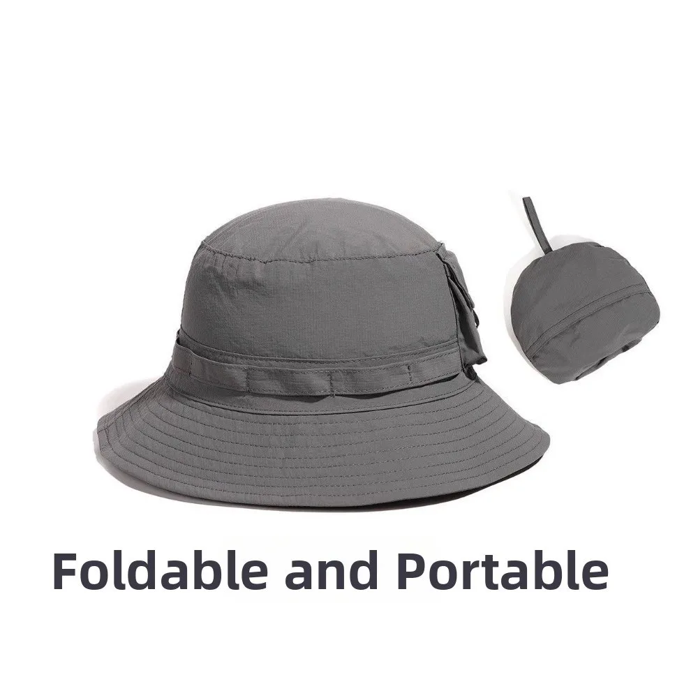 Anti-UV Foldable Bucket Hat Breathable With Storage Bag Quick Drying Fisherman Hat Pocket Design Polyester Waterproof Sun Hat