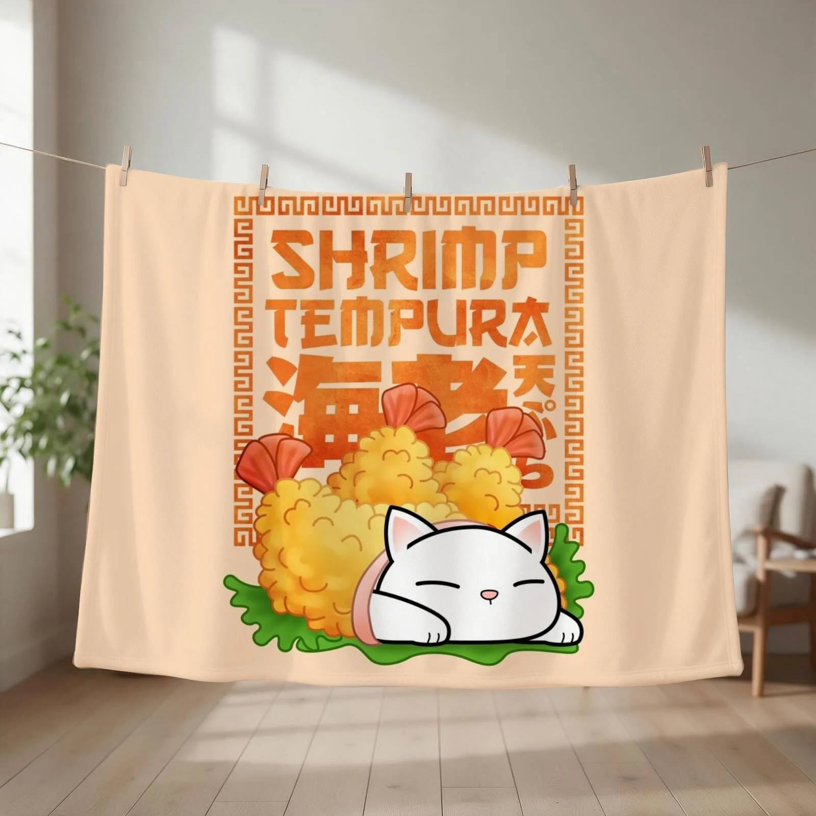 Chubby Cat Shrimp Tempura Cat Throw Blanket couch cozy soft plush fuzzy picnic outdoor blanket