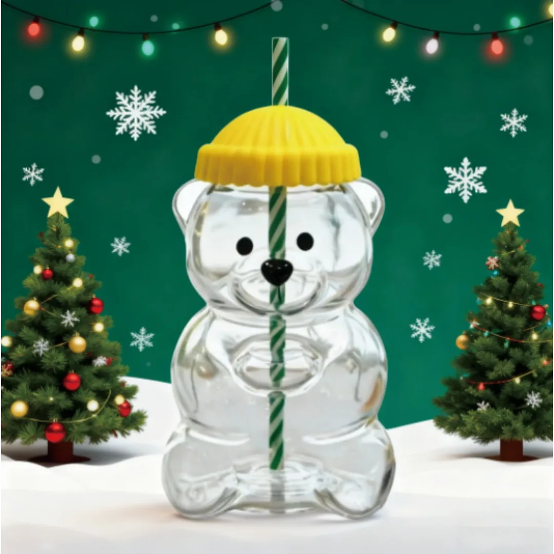 

Christmas Cute Bear Mug 500ML Large Capacity Cute Lid Straight Drink Straw Cup For Coffee Beer Wine