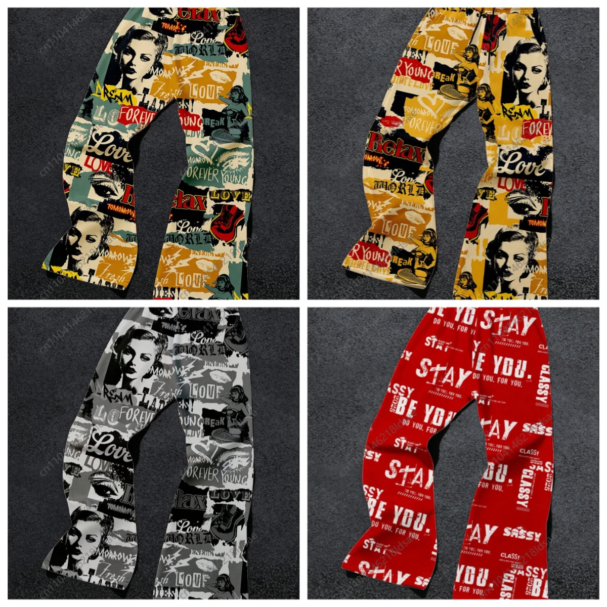 بنطلون Manfinity EMRG للرجال من البوليستر بطباعة ثلاثية الأبعاد INS High Street Hip-Hop Rock بحروف كبيرة واسعة بنطال رياضي على شكل جرس #1