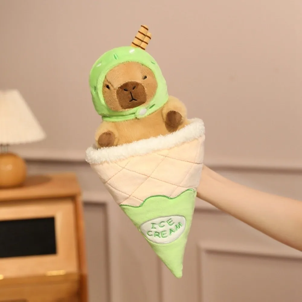 아이스크림 콘 카피바라 탈착식 크로스드레싱 카피바라 인형 부드럽고 푹신한 카피바라 봉제 인형 친구들 휴일 선물