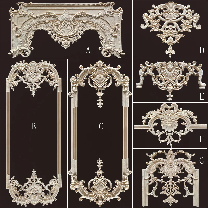 Wood carving parapet solid  sticker flower corner flower method lattice cabinet door background wall wood flower orname