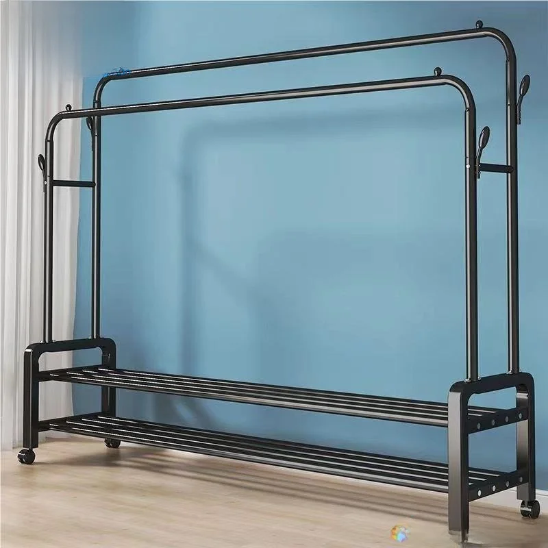 

Indoor Double Rod Clothes Drng Ra Free Standing Wooden Clothes Hanger Storage Organizer for Ladies Faion Store