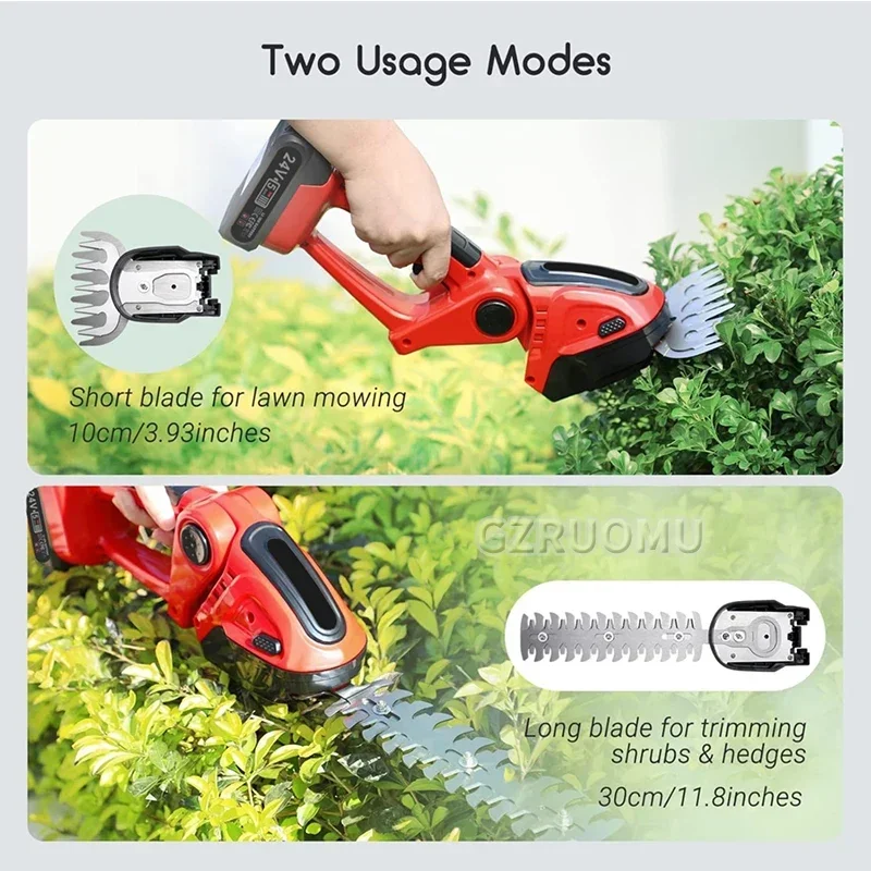 2 IN 1 Cordless Electric Hedge Trimmer 30cm Rechargeable Handheld Household Shrub Weeding Pruning Mower Garden Tools