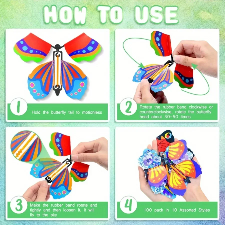 Whimsical Wind-up Flying Butterfly Bookmark Toy - Rubber Band Powered, Magic Prop, Surprise Gift for Wedding, Birthday, Party