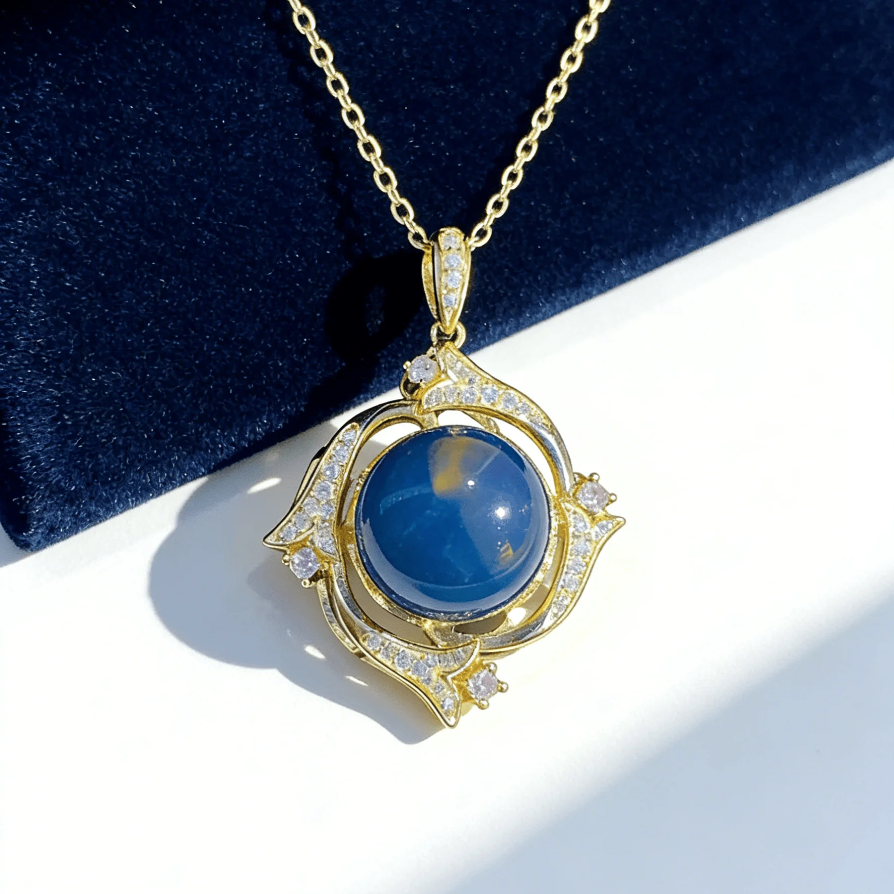 

Натуральный мексиканский синий янтарный кулон 13 мм, круглый, на цепочке из стерлингового серебра, женские ювелирные украшения, подарки, дизайн «Звездная орбита»