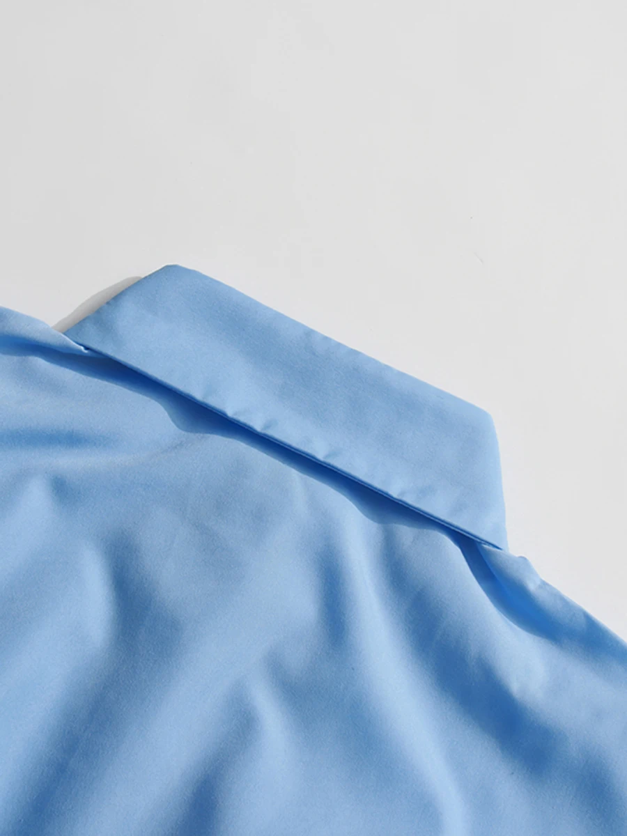 CHICEVER Camicia da donna con temperamento di colore blu Abito con risvolto Manica lunga Bottoni impiombati Casual Versatile Abiti corti Donna Nuovo