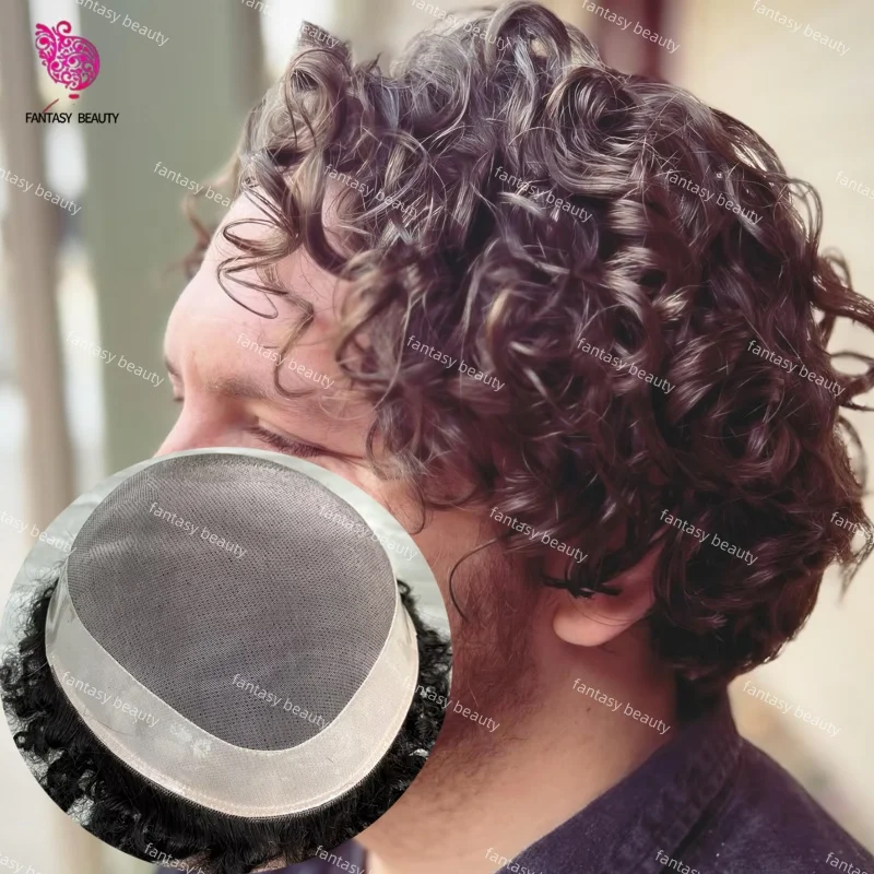 

# 1B # 2 # 4 черно-коричневых тонких моно мужских парика, прочный 22 мм афро вьющийся мужской парик, естественная линия волос, человеческий протез, замена волос