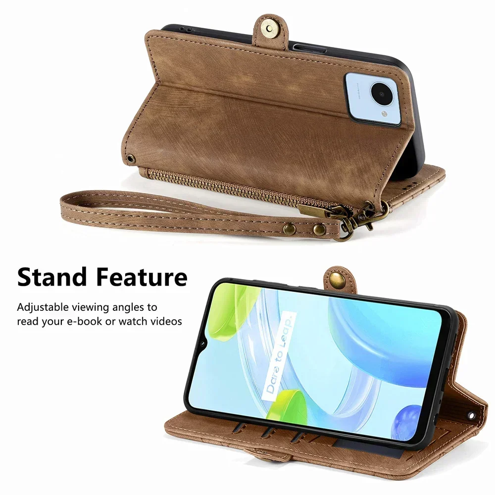 Realme C67 C65 C63 C61 2024 Flip Case For OPPO Realme C53 Zipper Wallet Leather Cover Realmi c55 C51 C 61 63 65 C67 Funda