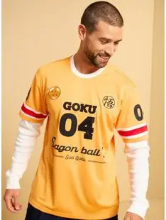

New Football Jerseys Japanese Anime Bandai Dragon Ball Goku Saiyan T-shirt Sporty Street Loose for Men and Children