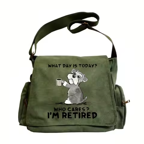 Retro Women's Shoulder Bag Canvas Schnauzer Print Large Capacity Messenger Bag Travel Crossbody Bag