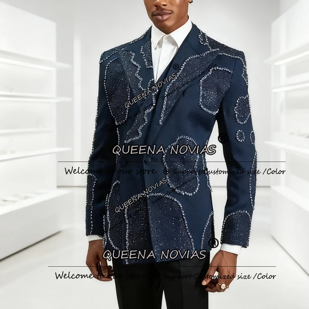 

Уникальный дизайн, костюмы из бисера с кристаллами, мужские комплекты из 2 предметов, двубортные смокинги для жениха, индивидуальные мужские пиджаки для банкета и выпускного вечера