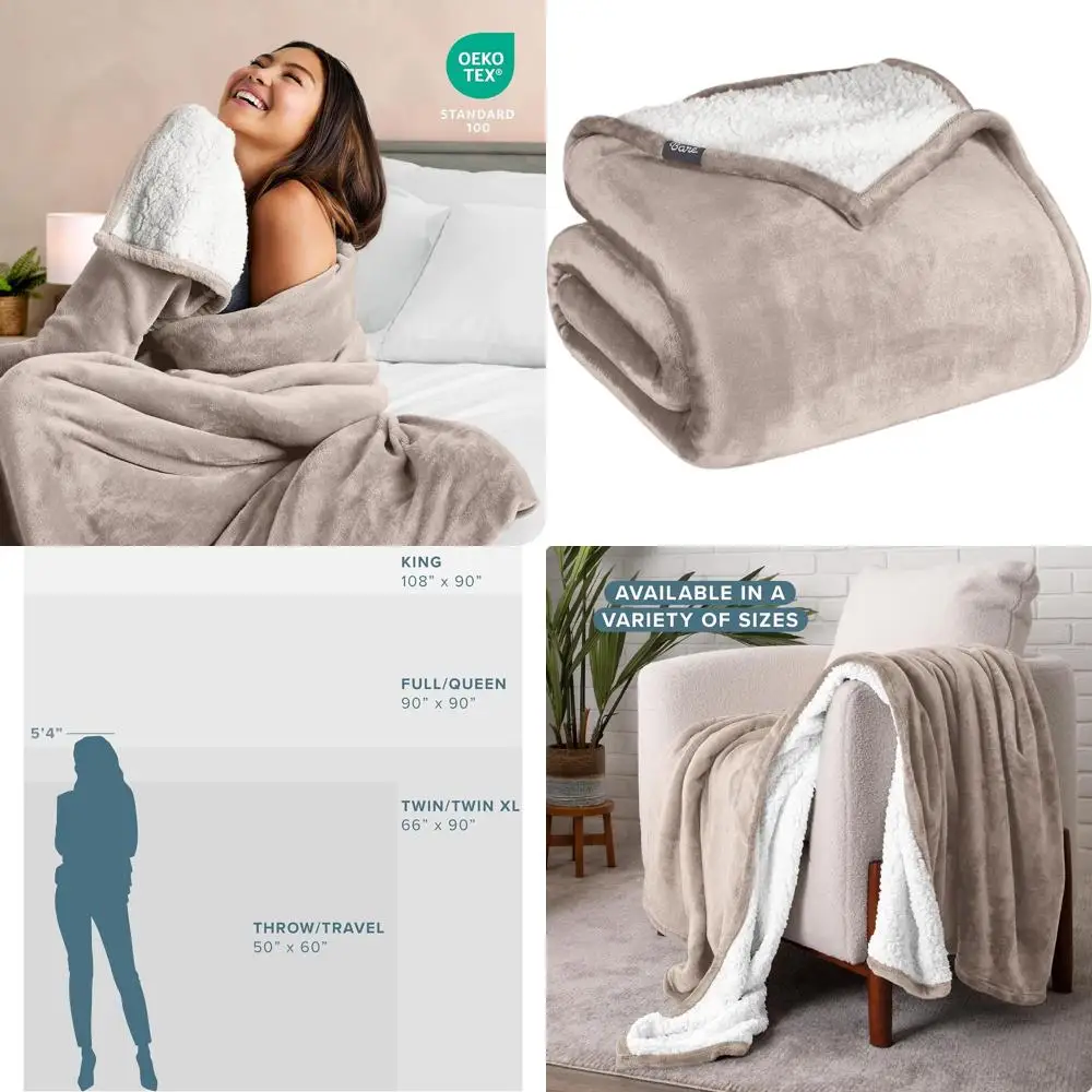

Легкое и теплое одеяло из шерпы - размер Full/Queen - подходит для кровати, дивана и кушетки - двустороннее, светло-серого цвета