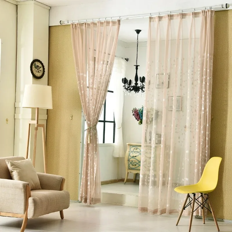 High-end Embroidered Sheer Curtains Modern Korean Style Pastoral Embroidery Living Room Bedroom Floor-to-ceiling Curtains