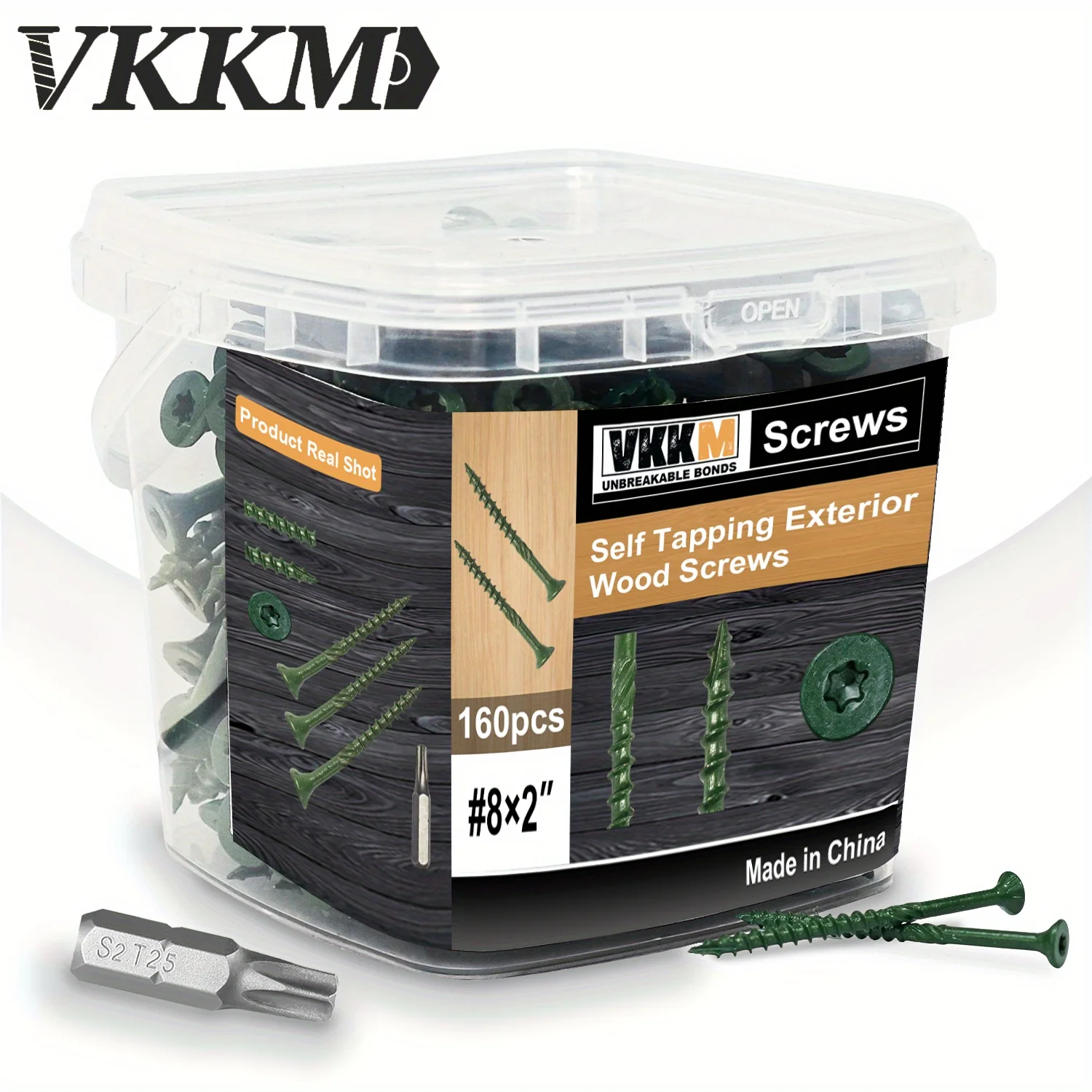 VKKM #8*2 Embossed Deck Screws, Wood Screws, Construction Fence Screws, Anti-rust, Epoxy Coating, Including T25 Star Drill Bits
