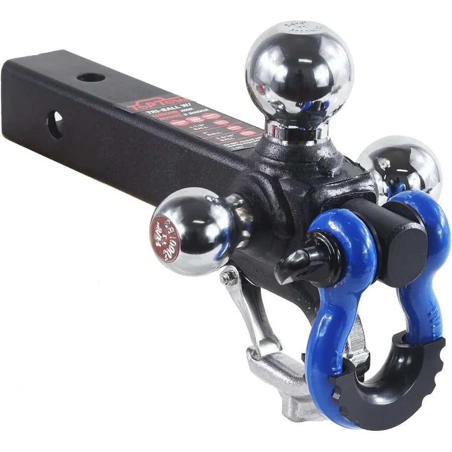

Trailer Hitch with Blue Recovery Shackle Ball Hitch Mount featuring Chrome Triple Tow Ball on 2inch Shank MultiFit Design for 2