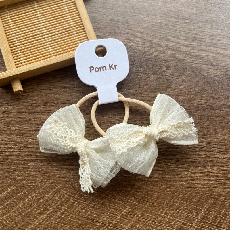 

2pcs/set Lace Bow Hair Ties Set for Kids GirlsElegant French Style Hair Band Adjustable Elastic Gentle Hair Bands for Kids