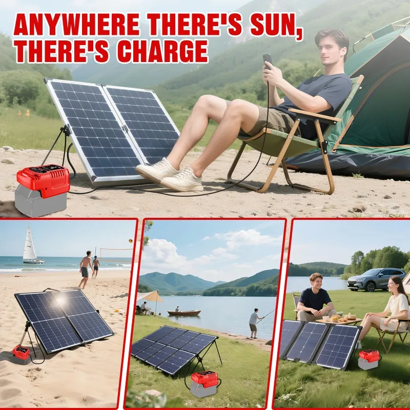 Ładowarka solarna przenośna do akumulatorów narzędzi bezprzewodowych, kompatybilna z akumulatorami litowo-jonowymi Makita/Milwaukee/Bosch 18V, do paneli słonecznych. — zdjęcie produktu 6
