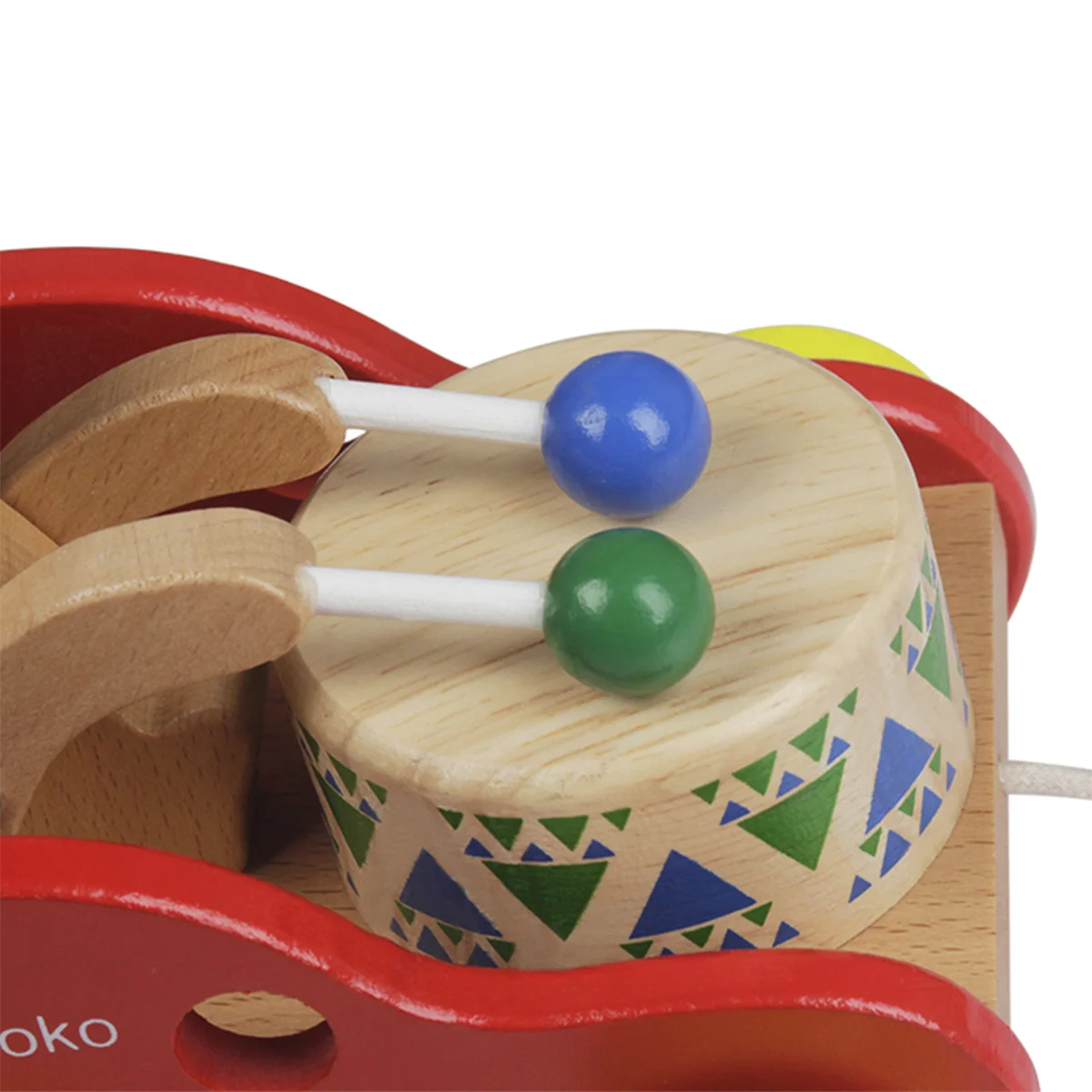 Wooden Drum Beating Bear Car Pull String Educational Play for Kids Toddlers Develop Hand Eye Coordination Muscle Flexibility