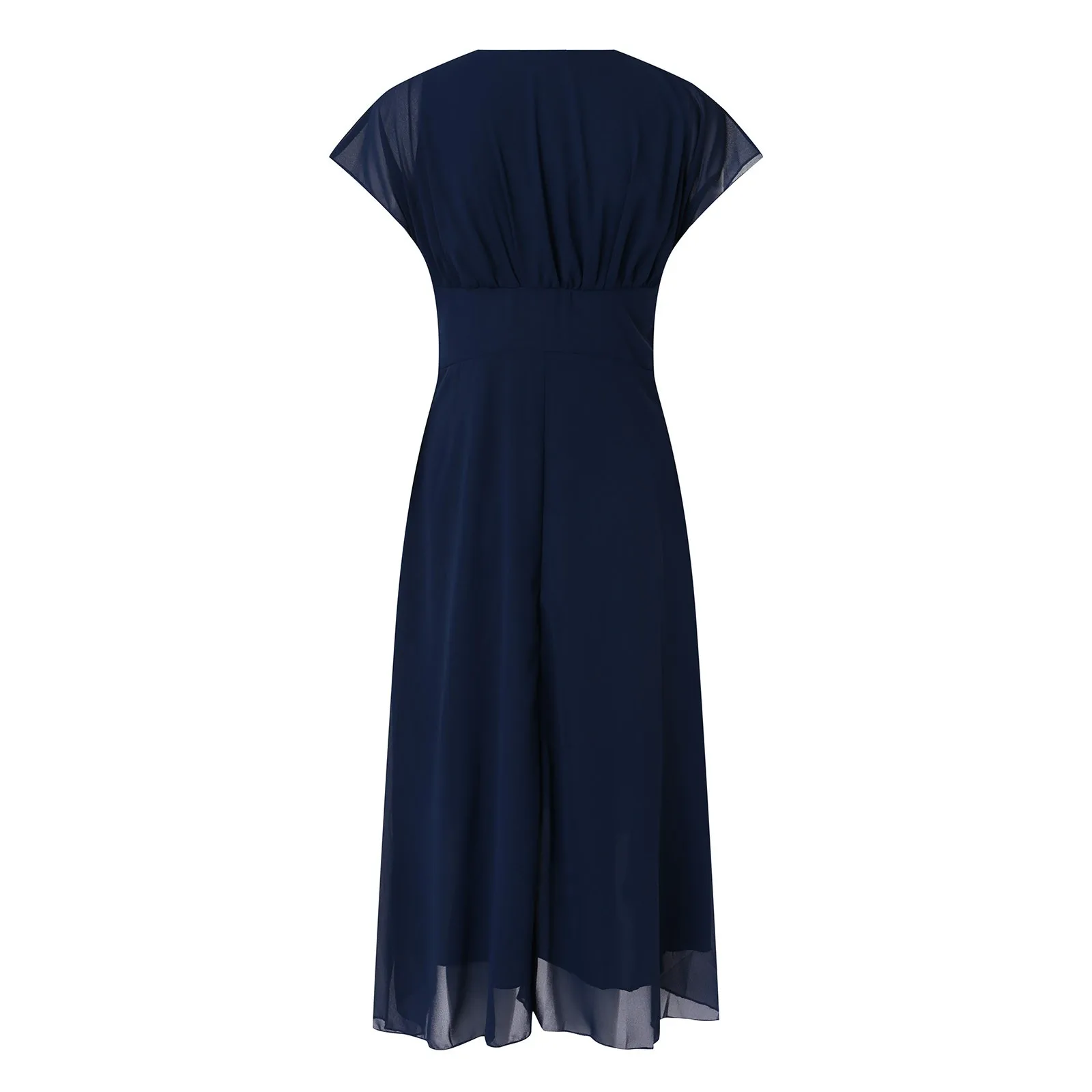 Eleganti abiti comodi in Chiffon con scollo a V profondo alla moda da donna gonne lunghe Casual da donna a maniche corte in tinta unita