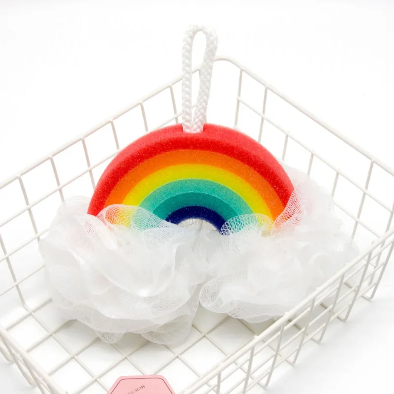 Kawaii Rainbow Bath Ball Soft Mesh Bubbler Sponge Baby Shower Wash Scrubber Cartoon Color Durable Body Massage Bathroom Brush