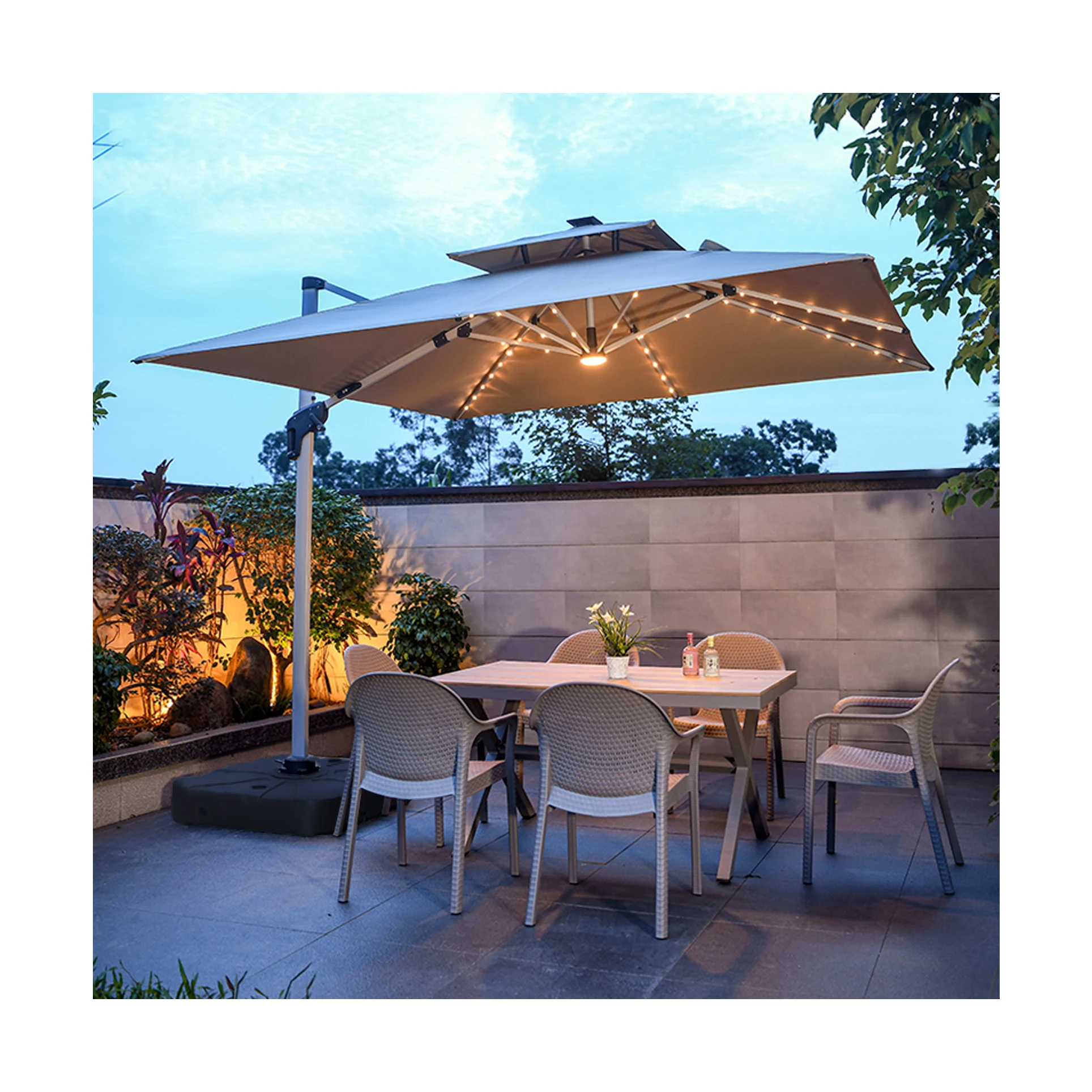 Space Aluminum Roma LED Outdoor Parasol Custom Logo Waterproof Patio Umbrella For Garden Cafe Courtyard Wholesale