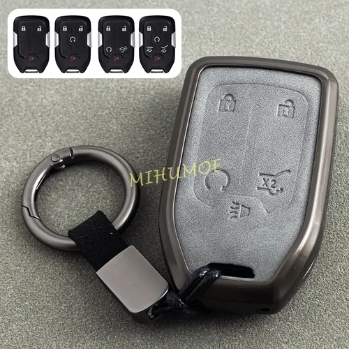Funda de cuero de Metal para llavero de coche, anillo para GMC, Yukon, Terrain, Acadia, Sierra, 1500, Chevrolet, Silverado, Tahoe, Suburban