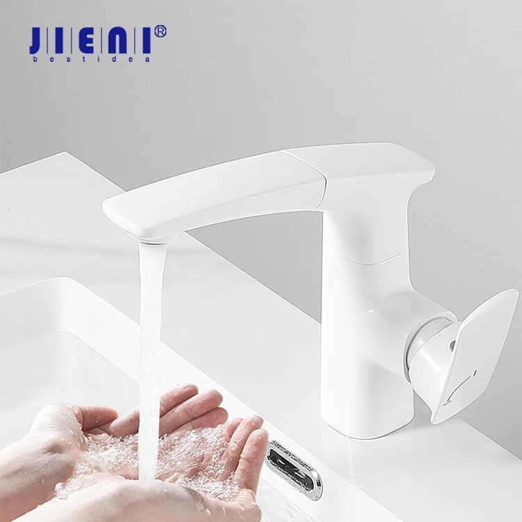 

Смеситель для раковины JIENI матовый белый, поворотный, выдвижной, латунный, для горячей и холодной воды