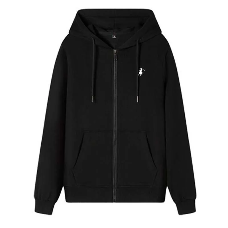 2024 hot selling hooded long sleeved men's embroidered drawstring zipper closure solid color casual sportswear