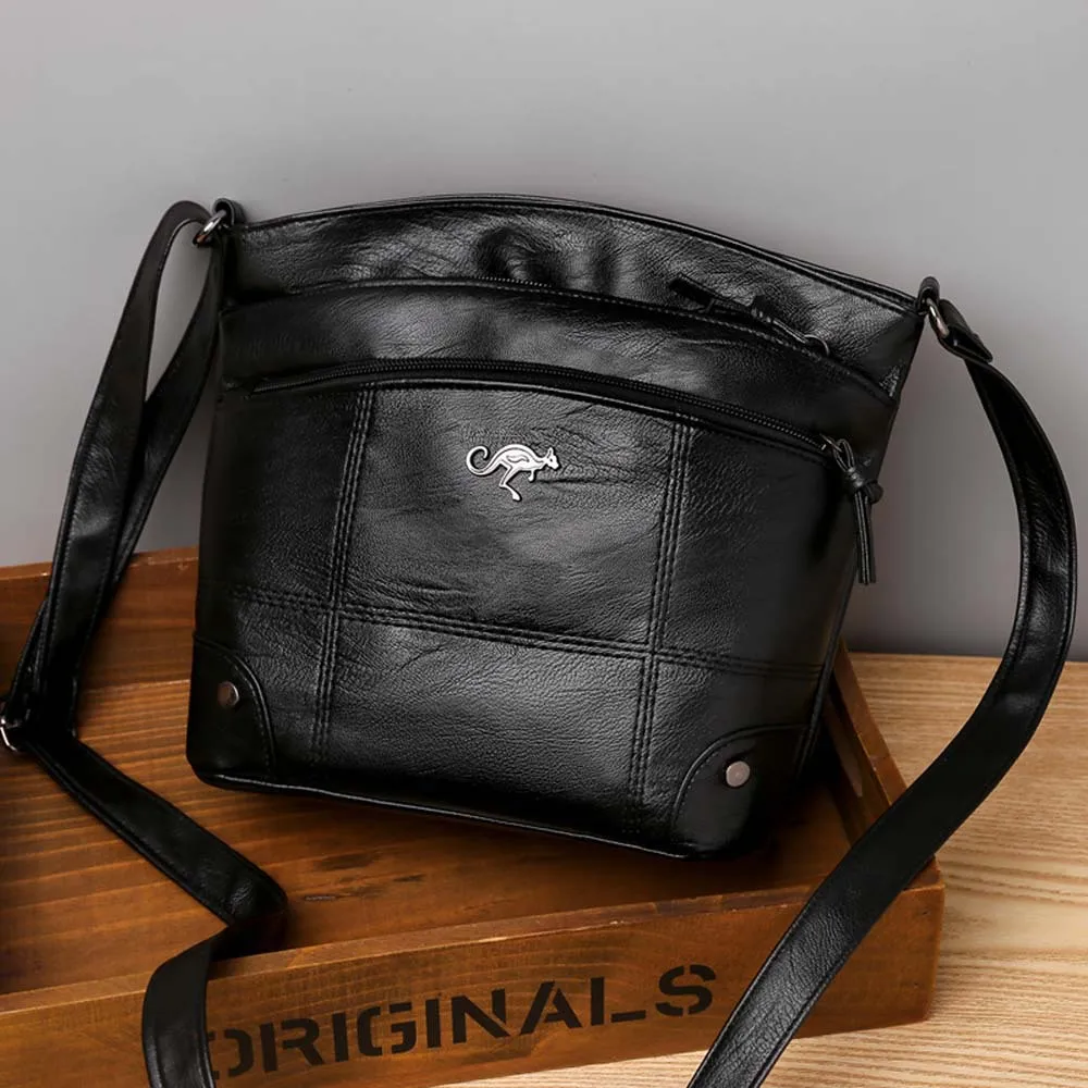 Retro Mini Crossbody Bag, Soft PU Leather Bucket Bag, Multi Layer Shoulder Purse With Interior Slot Pocket For Women Daily Use