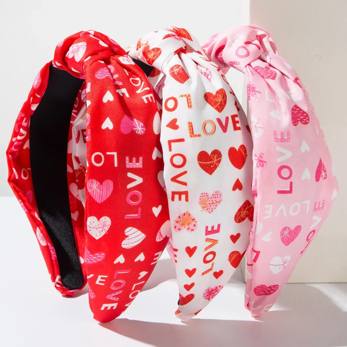 

3 Pcs/set of New Valentine's Day Fabric Printing Letter Love Headbands Versatile and Sweet Holiday Hair Accessories