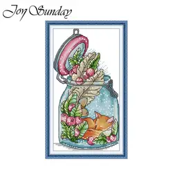 Cross Stitch Embroidery Set Joy Sunday Animal In A Bottle Pattern Printed Counted Canvas DIY Art Crafts Aida 16/14CT Art Crafts