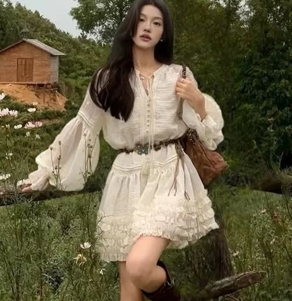 Abiti Abito da donna Kawaii Autunno Cupro Pieghettato a strati a vita alta Midi Orlo obliquo Personalità esotica artistica Telai a contrasto