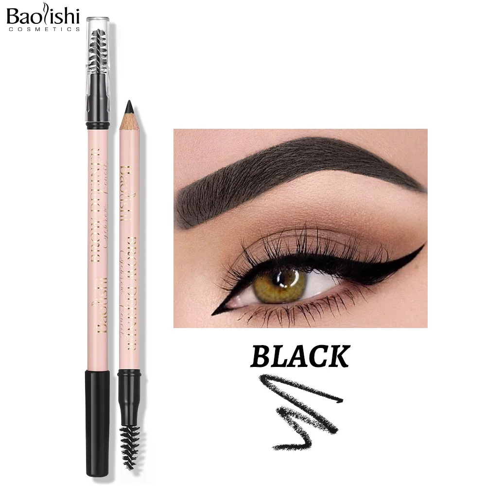 Lápiz de cejas a prueba de manchas 2 en 1 con cepillo impermeable 4 tonos negro gris marrón marrón oscuro
